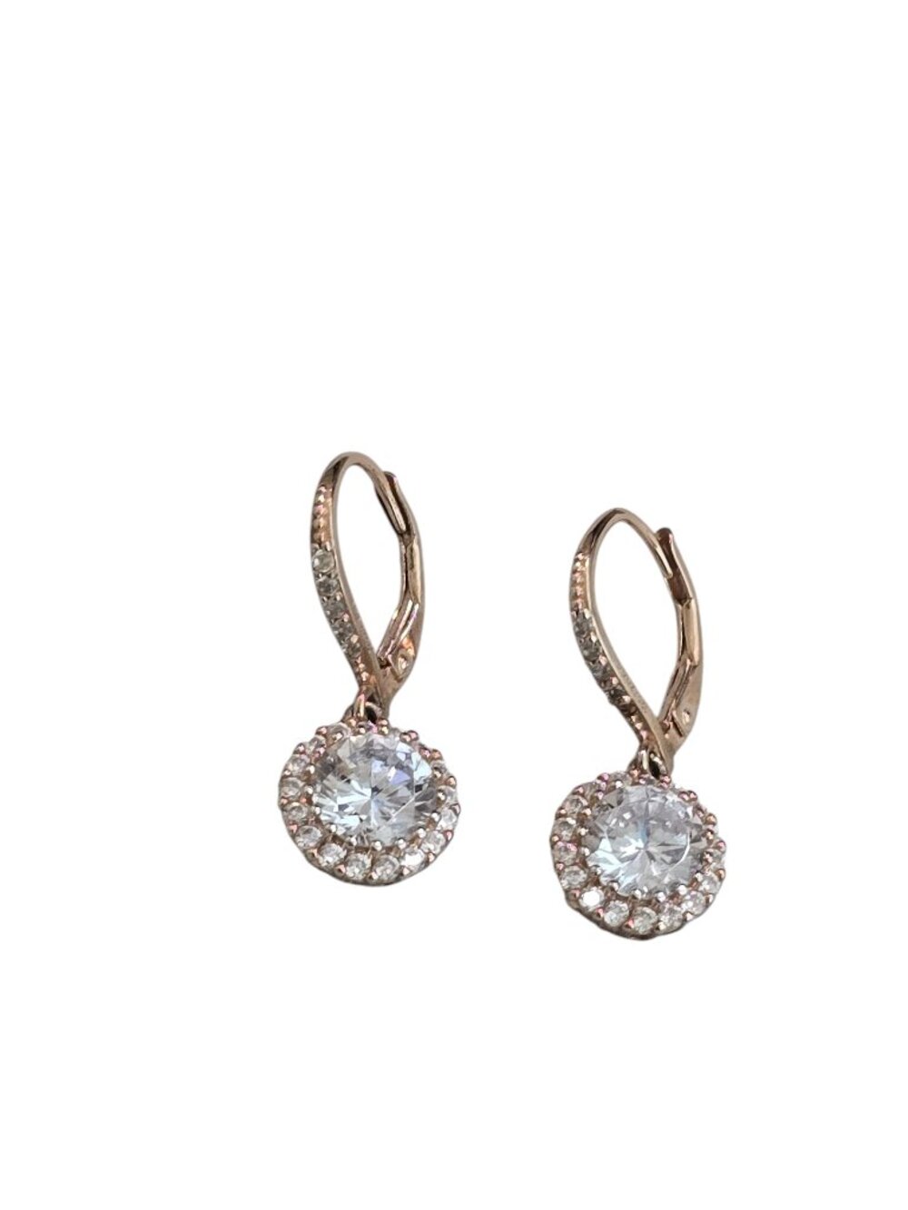 Vintage Sterling Silver Rose Gold Plated Cubic Zirconia Dangle Earrings